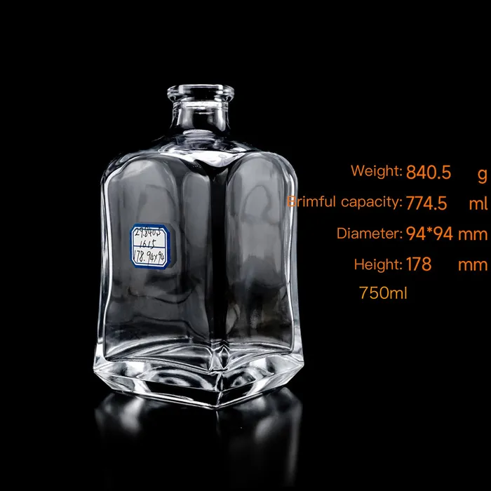 Wholesale 750ml Super Flint Square Glass Liquor Bottle with Thick Bottom for Vodka Tequila Brandy and Spirits