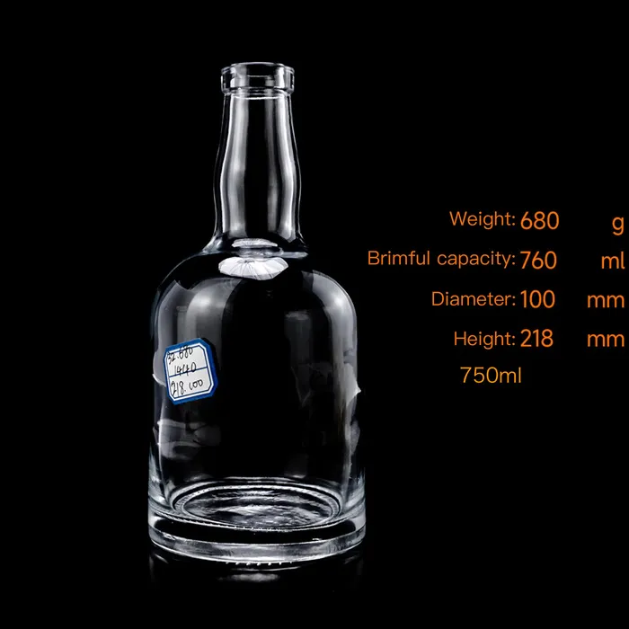 Custom Logo 750ml Super Flint Round Liquor Bottle for Premium Whiskey Rum and Brandy with a Thick Cork Finish