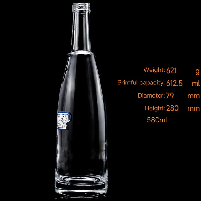 Custom 580ml Clear Glass Long Neck Bottle for Liquor Spirit Vodka Gin Beverage Empty Bottle with Screw Top
