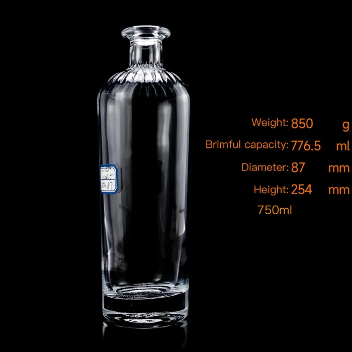 Wholesale 750ml Heavy Base Round Glass Bottle for Liquor Vodka Whiskey Gin Tequila Rum Spirits with Cork Top
