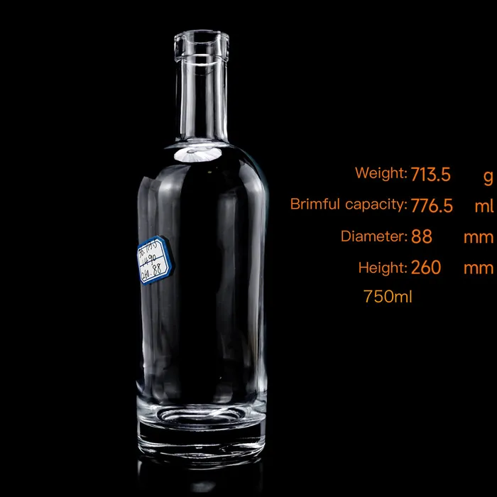 750ml Classic Round Super Flint Glass Bottle with Cork Top for Whiskey Brandy Vodka Tequila Rum Spirits Liquor