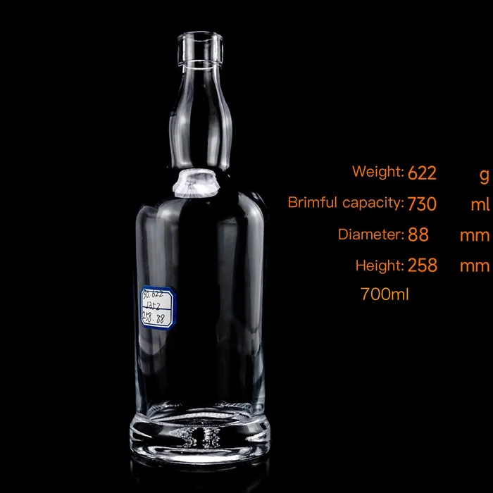 Custom 700ml Crystal Flint Glass Whiskey Bottles - Premium Bulging Neck, Cork Finish, Bulk Custom Service