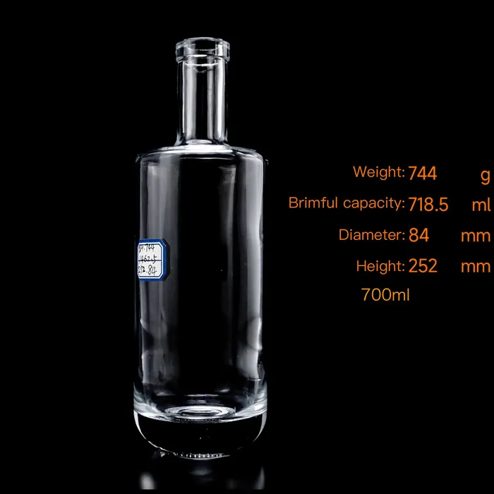 Custom 700ml Super Flint Glass Vodka Bottles - Round Thick Base Design, Cork Finish, Bulk Customization Service
