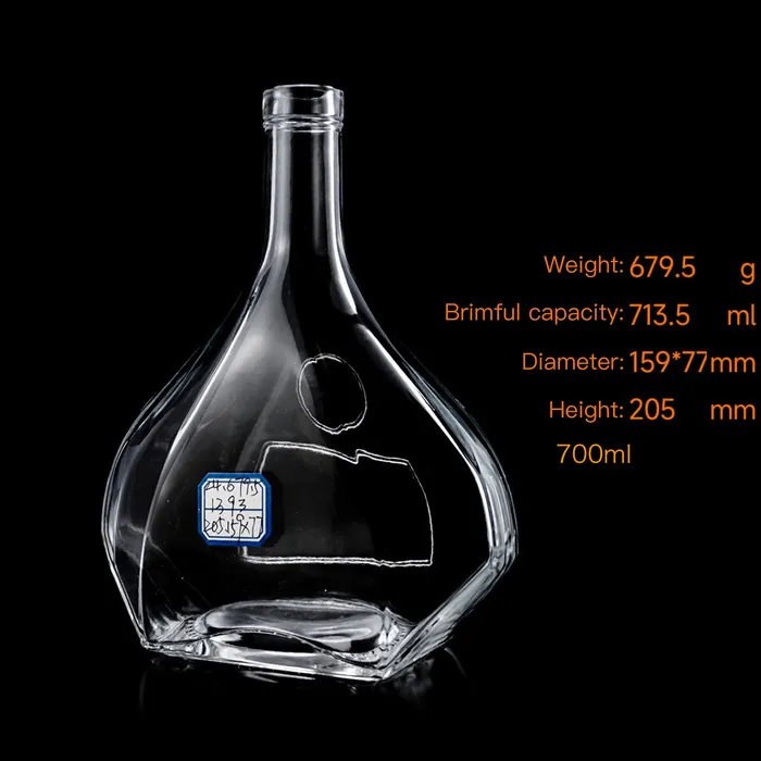 Custom 700ml Crystal Flint Glass Cognac Bottles - Premium Oval Flat Design, Cork Finish, Bulk Custom Service